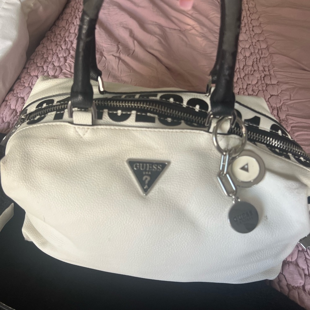 GUESS Black and White Satchel